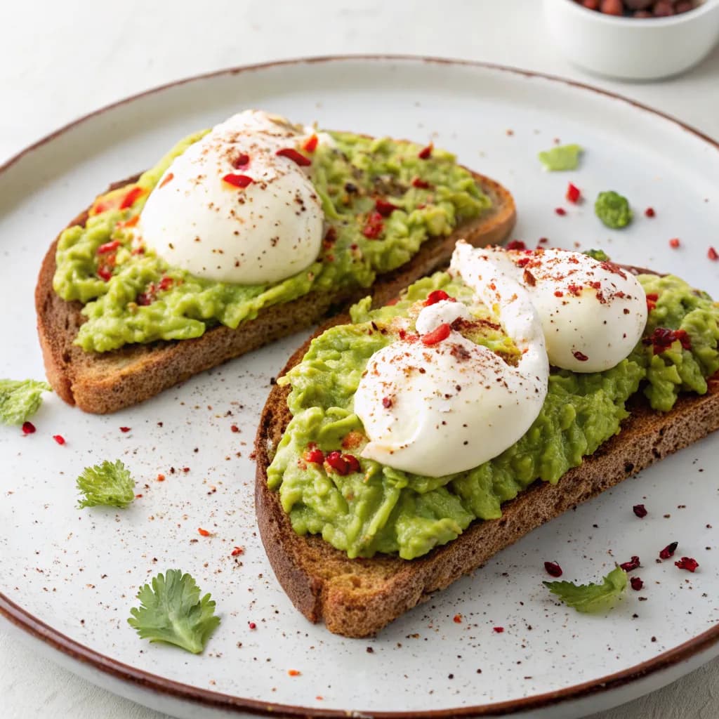 Avocado Toast with Poached Eggs and Chili Flakes
