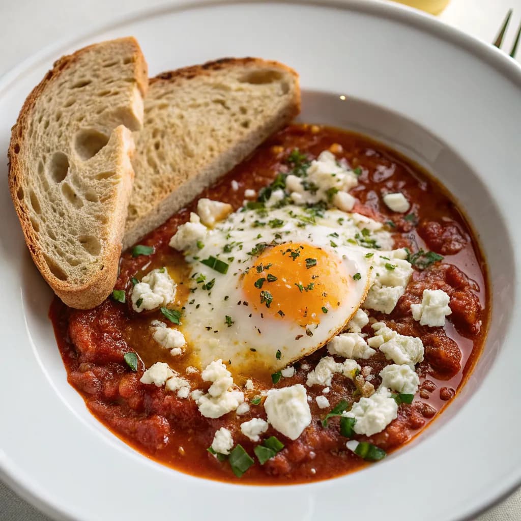 Shakshuka with Egg and Crusty Bread