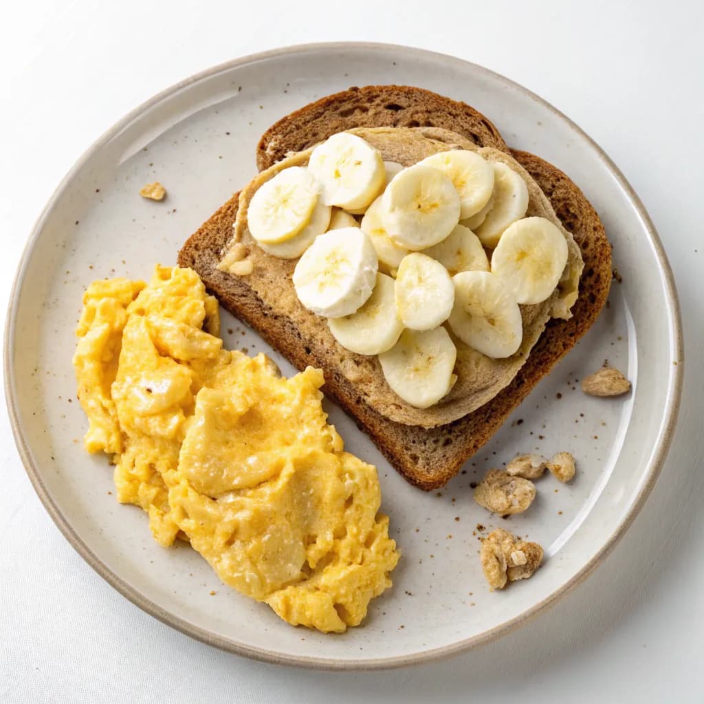 High-Protein Peanut Butter & Banana Protein Toast with Scrambled Eggs