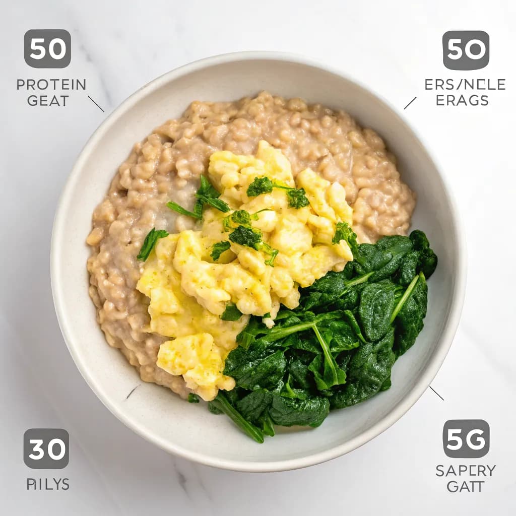 High-Protein Savoury Oatmeal with Scrambled Eggs and Spinach