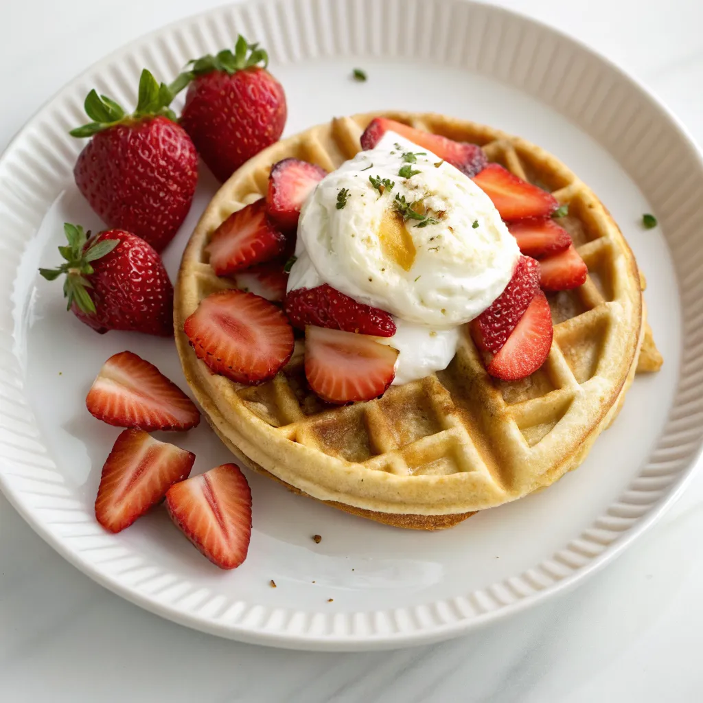 High-Protein Vanilla Waffles with Fresh Strawberries
