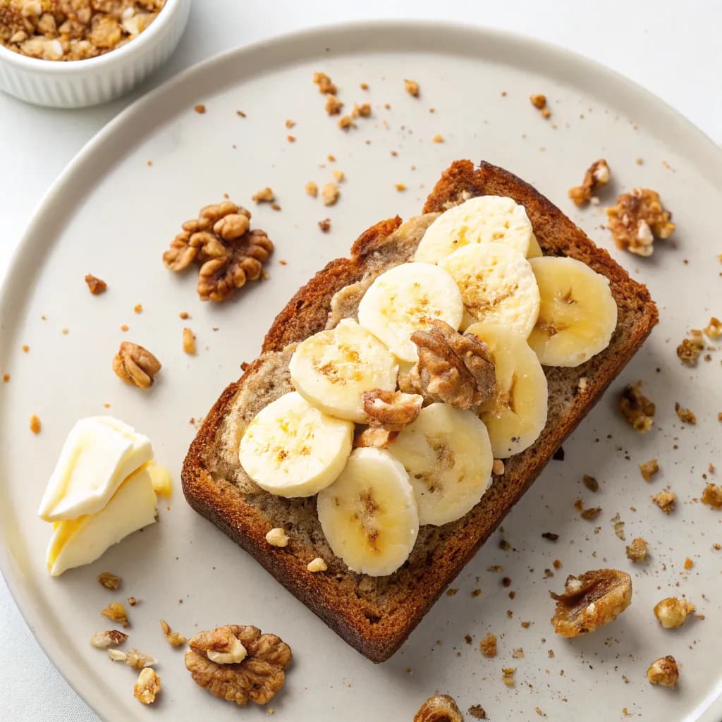 Banana Walnut Protein Bread Slice with Butter