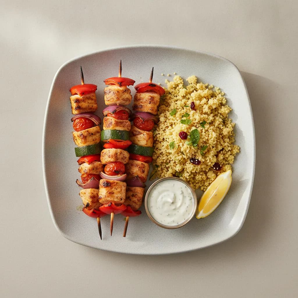 Grilled Chicken and Vegetable Skewers with Couscous