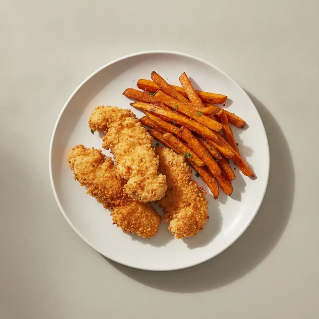 Crispy Chicken Tenders with Baked Sweet Potato Fries