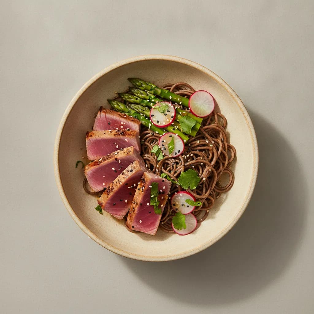 Tuna Steak with Buckwheat Noodles - High Protein Bodybuilding Bowl