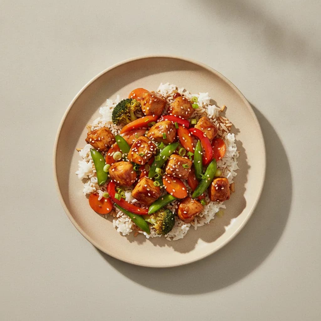 Stir-Fried Chicken and Rice with Vegetables