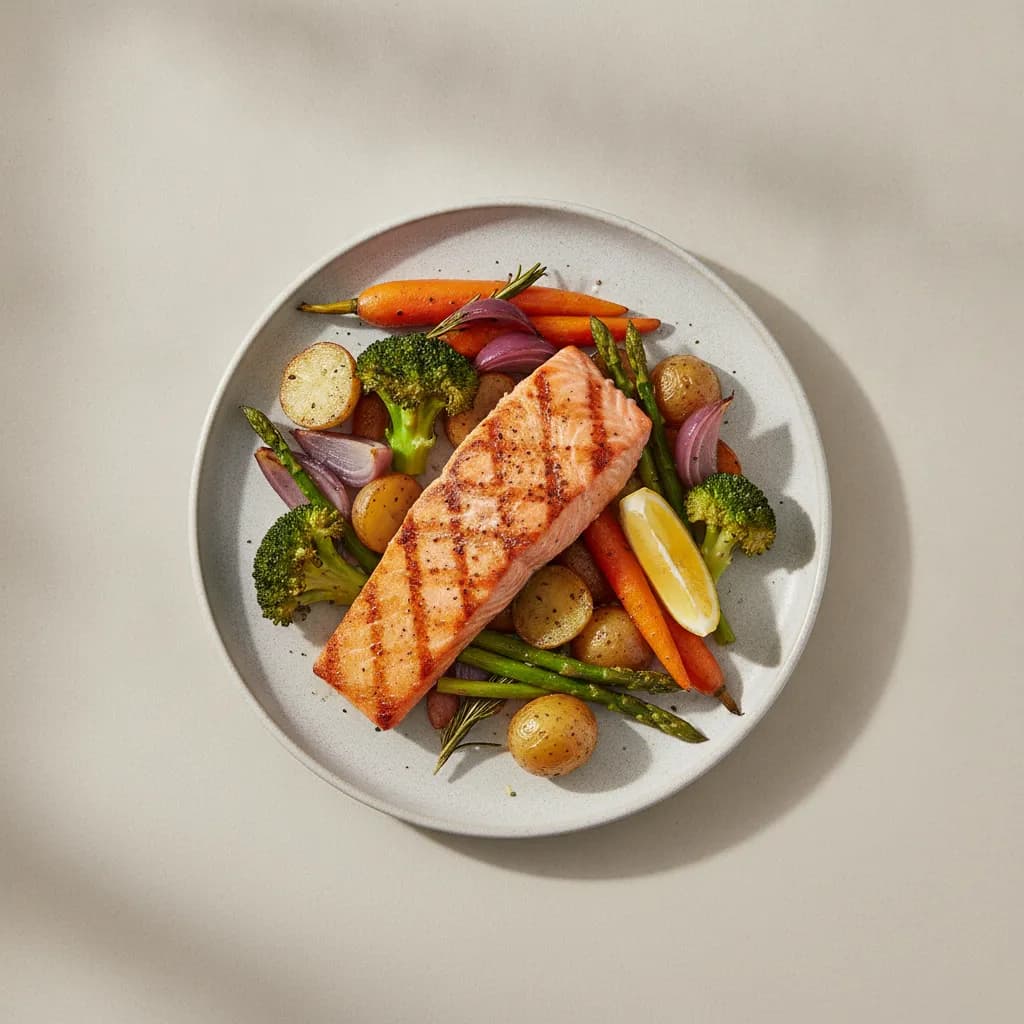 Grilled Salmon with Roasted Vegetables - High Protein Bodybuilding Dinner