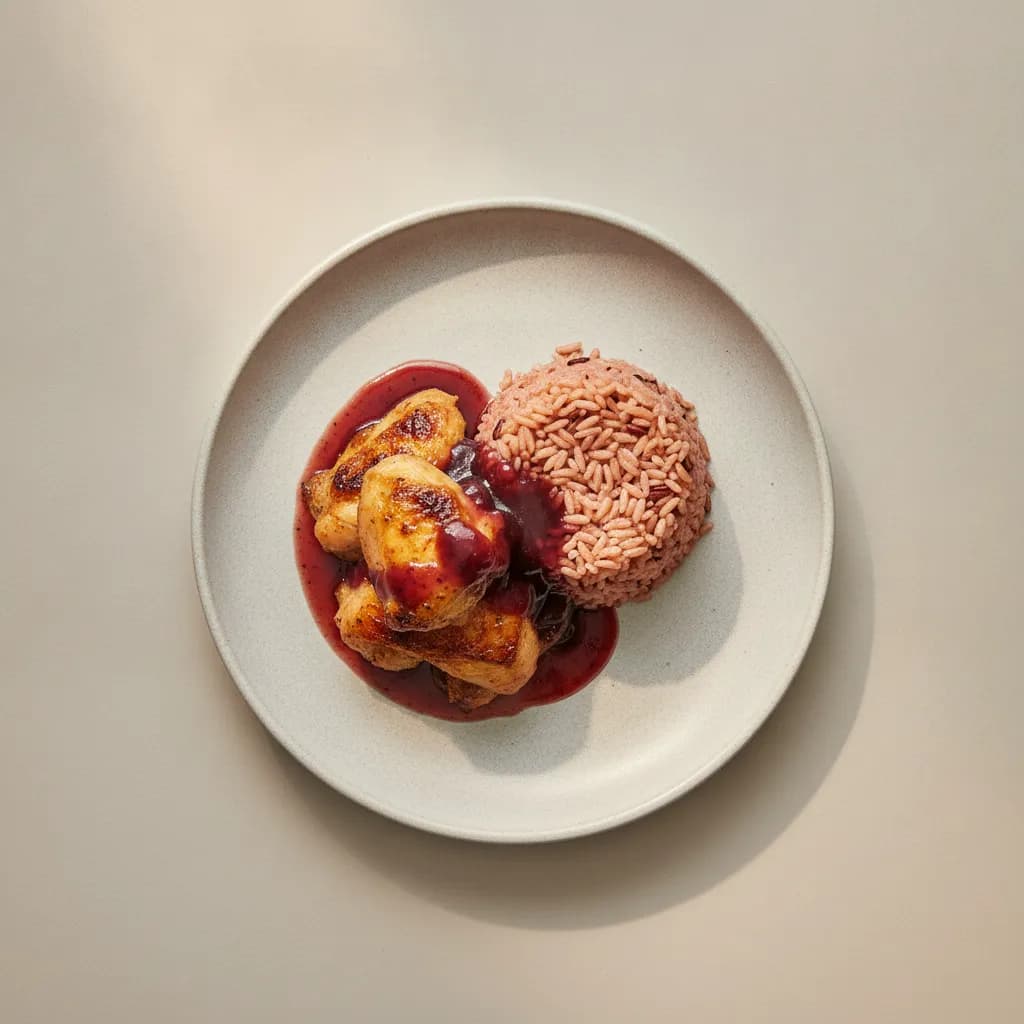 Roasted Chicken with Plum Sauce and Red Rice