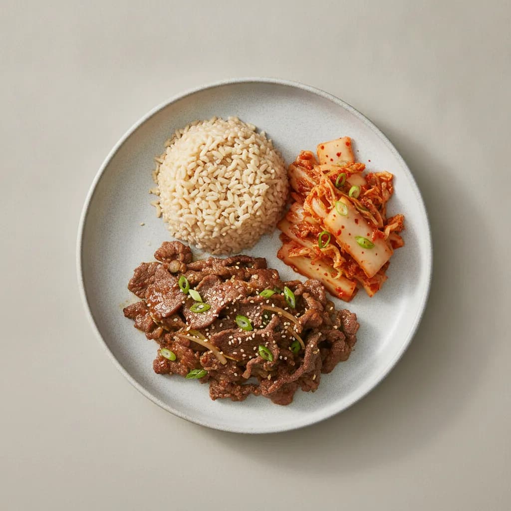 Beef Bulgogi with Brown Rice and Napa Cabbage Kimchi