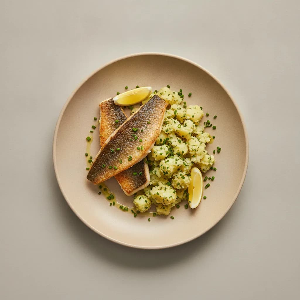 Pan-Fried Sea Bass with Crushed Potatoes