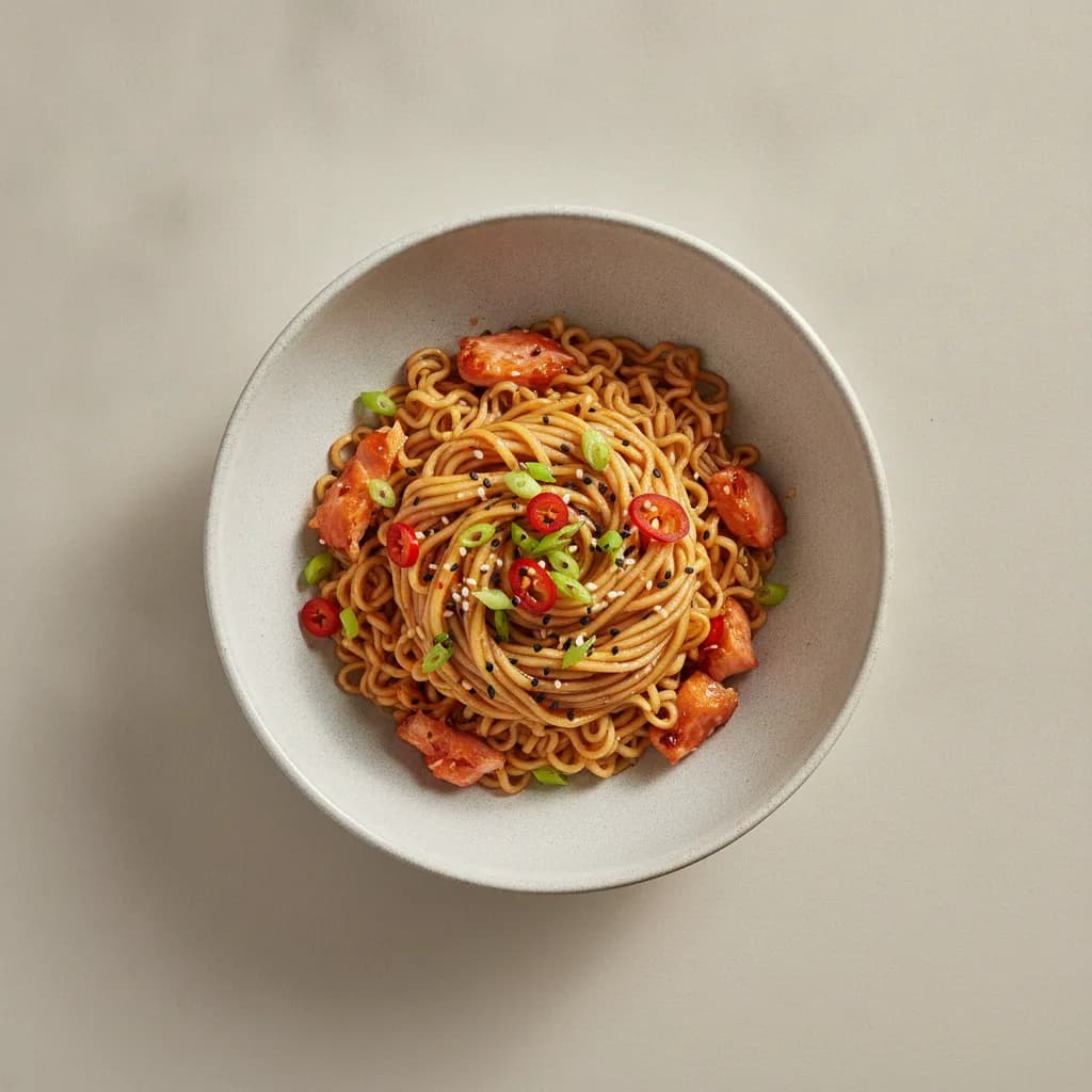 Sweet Chili Salmon with Instant Ramen Noodles
