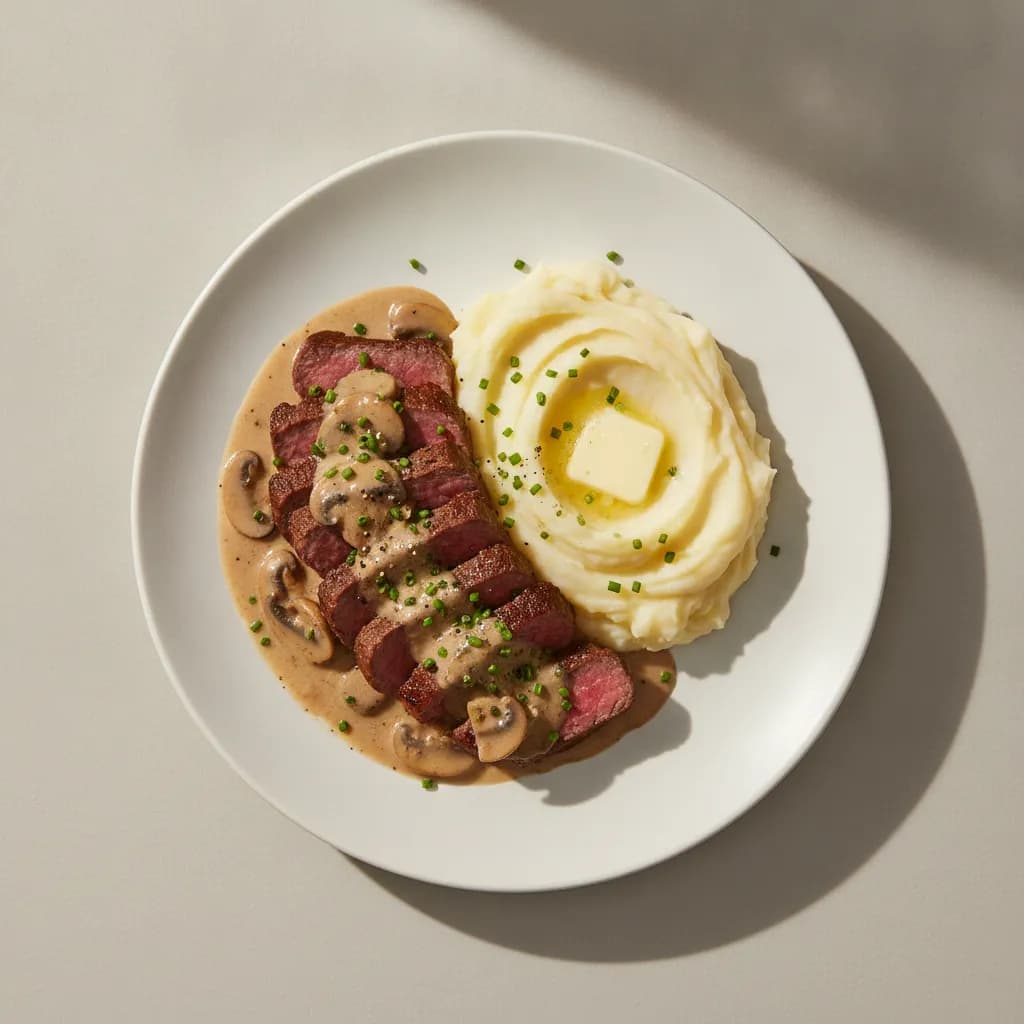 Steak Diane with Creamed Mashed Potatoes