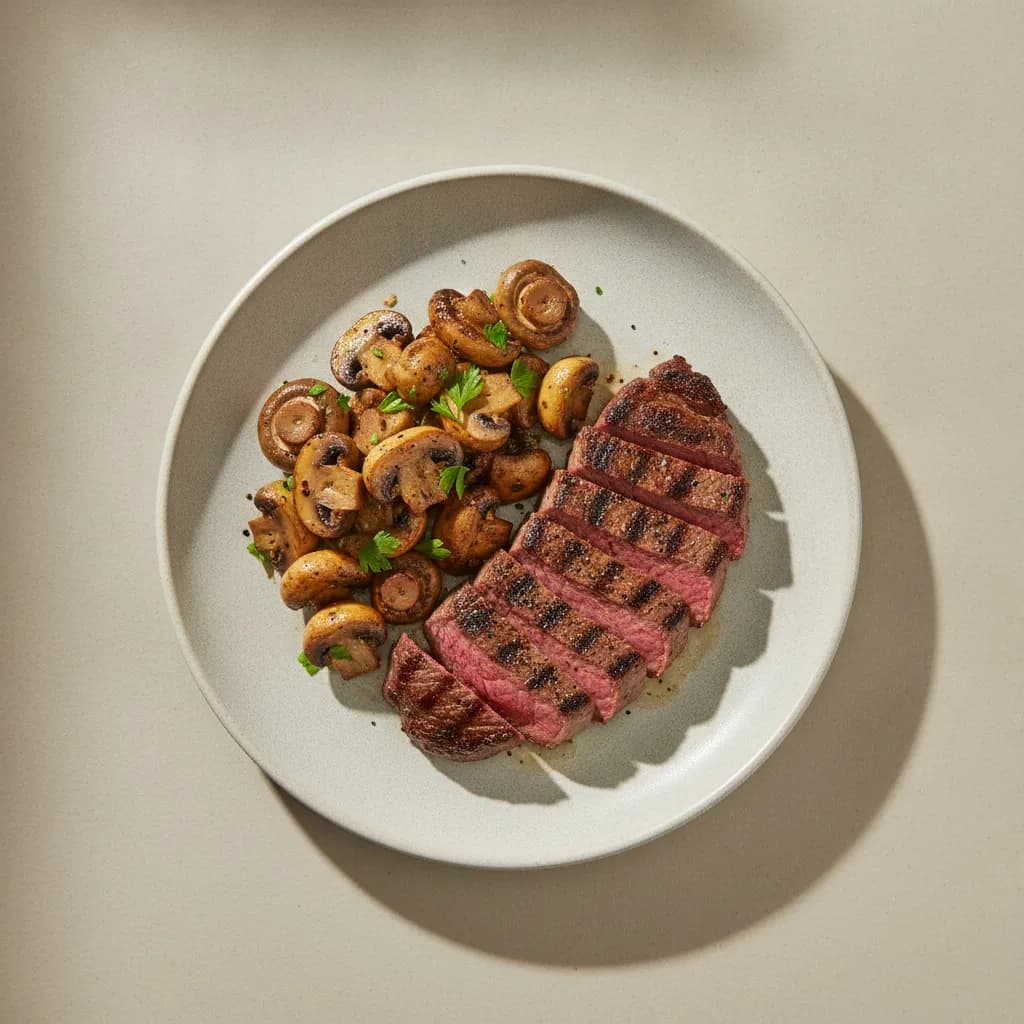 Grilled Ribeye with Garlic Mushrooms