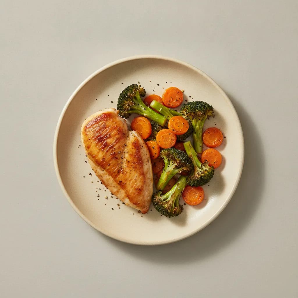 Roast Chicken Breast with Roasted Broccoli and Carrots
