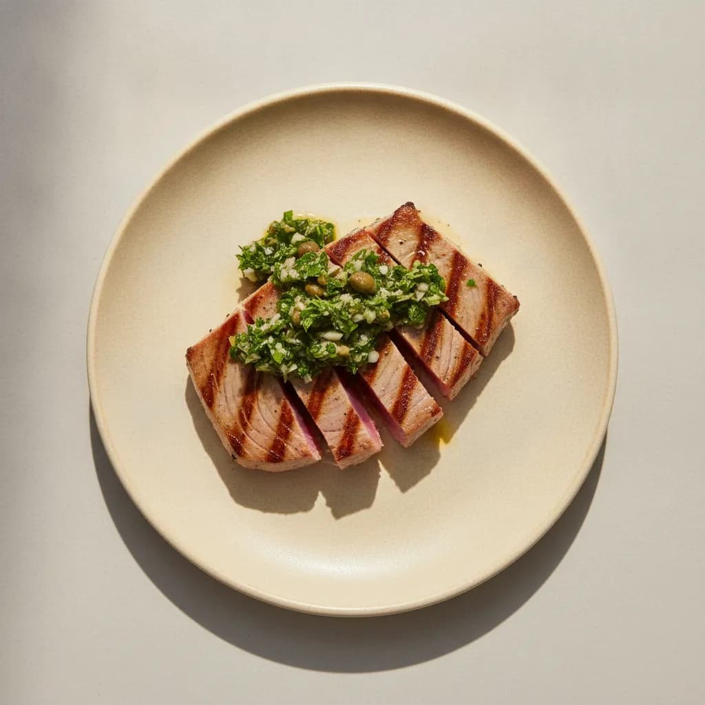 Grilled Yellowfin Tuna Steak with Fresh Salsa Verde