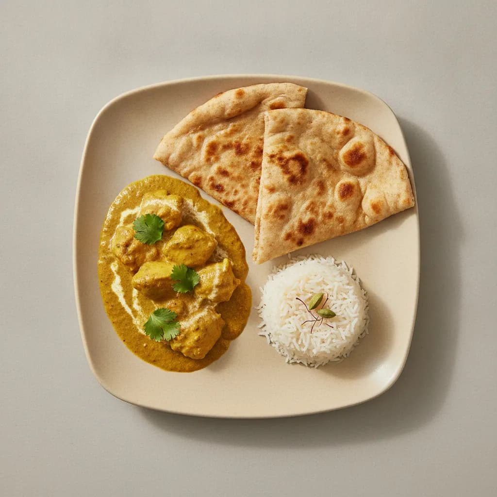 Chicken Korma with Whole-Wheat Naan and Rice