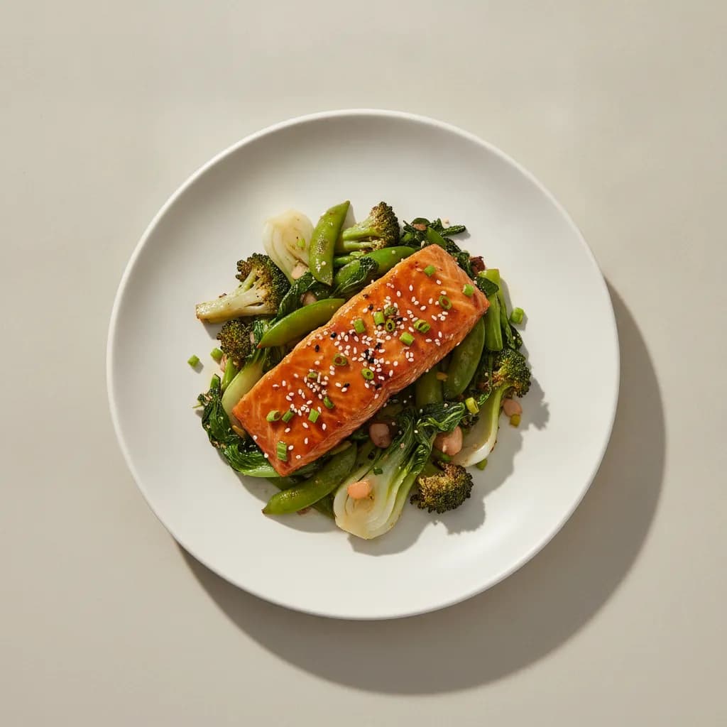 Honey Soy Glazed Salmon with Stir-Fried Greens