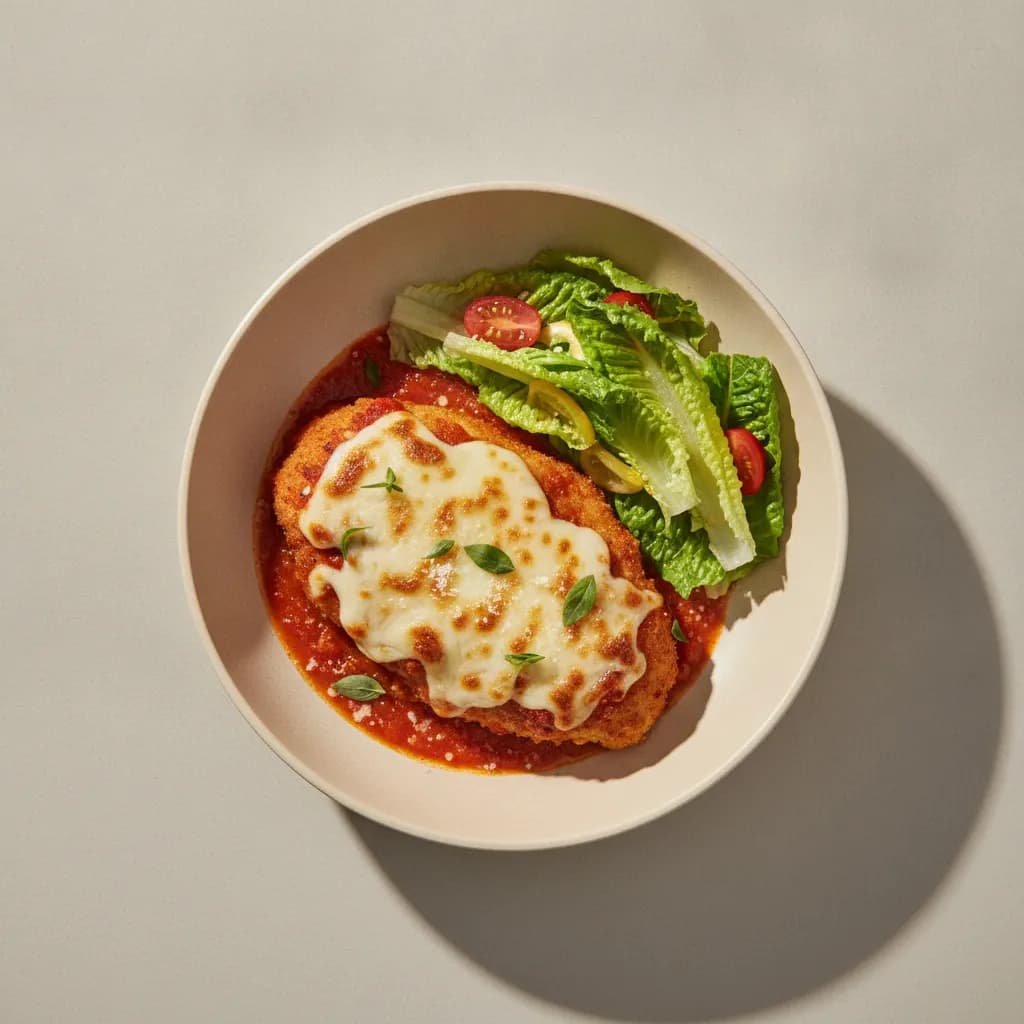 Baked Chicken Parmigiana with Fresh Romaine Salad