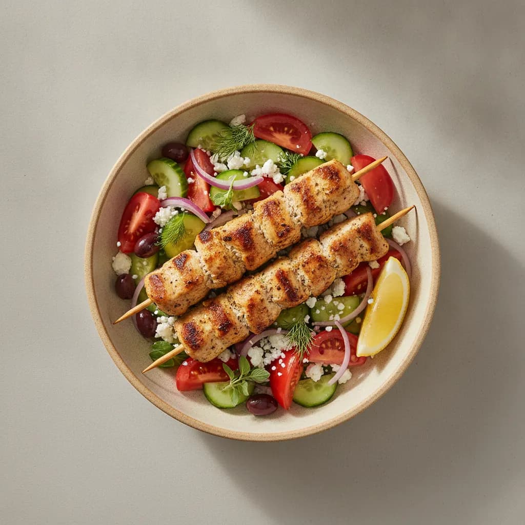 Grilled Chicken Souvlaki with Greek Salad