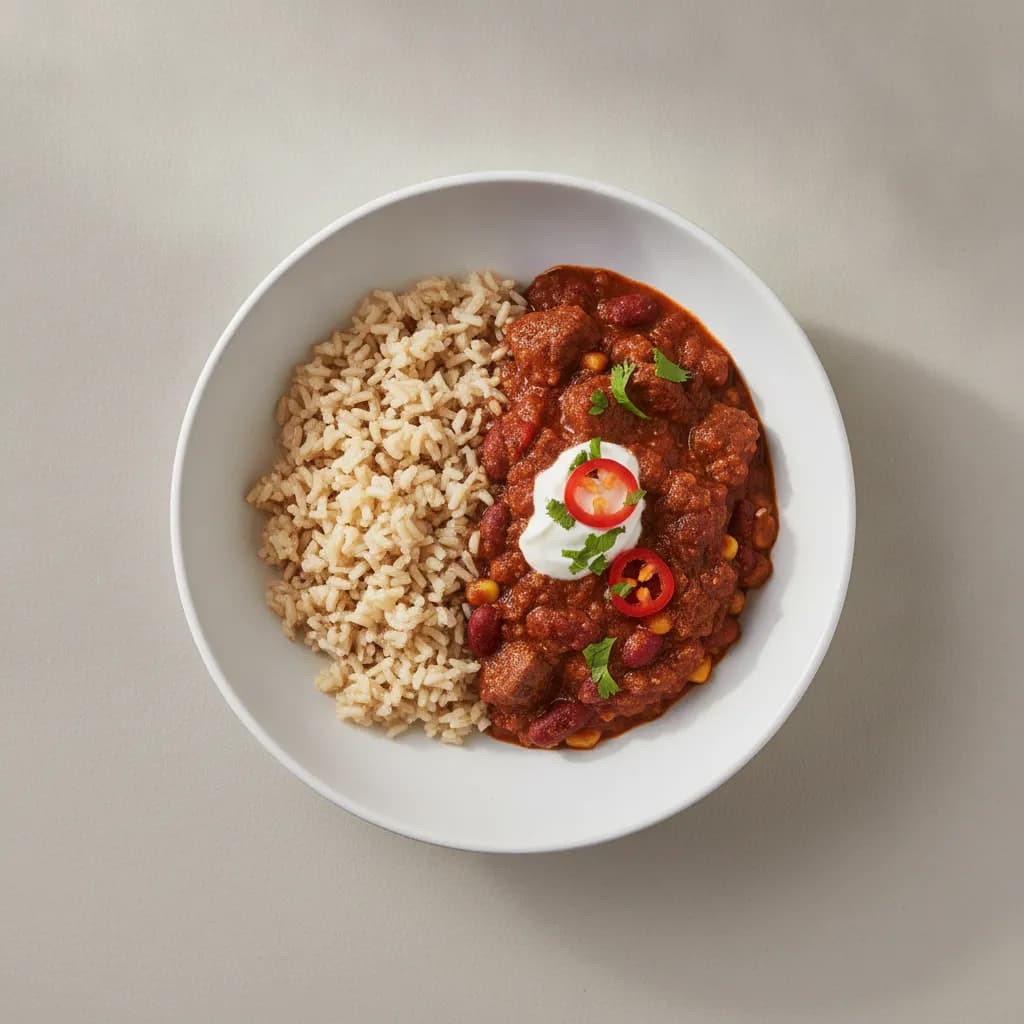 High-Protein Beef Chili Con Carne with Brown Rice