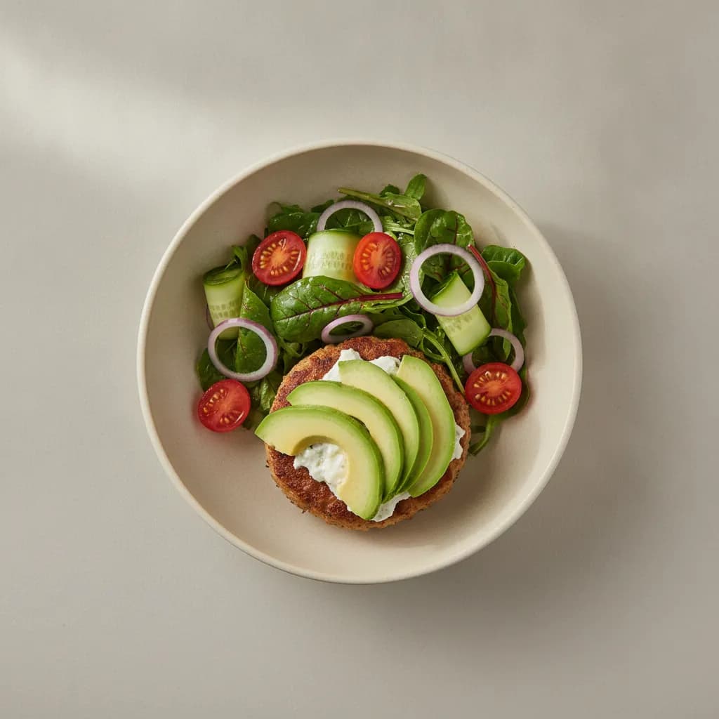 High-Protein Turkey Burger with Avocado and Fresh Salad