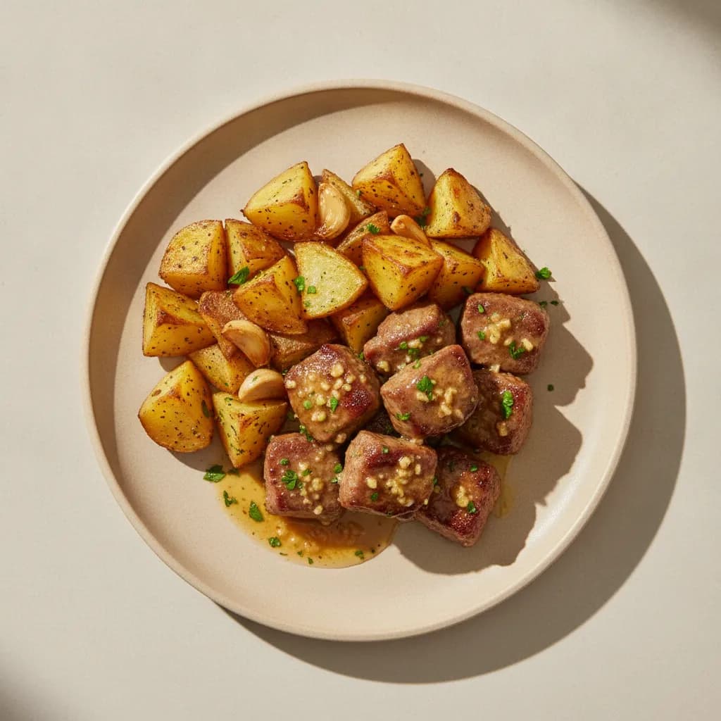 Garlic Butter Steak Bites with Roasted Potatoes