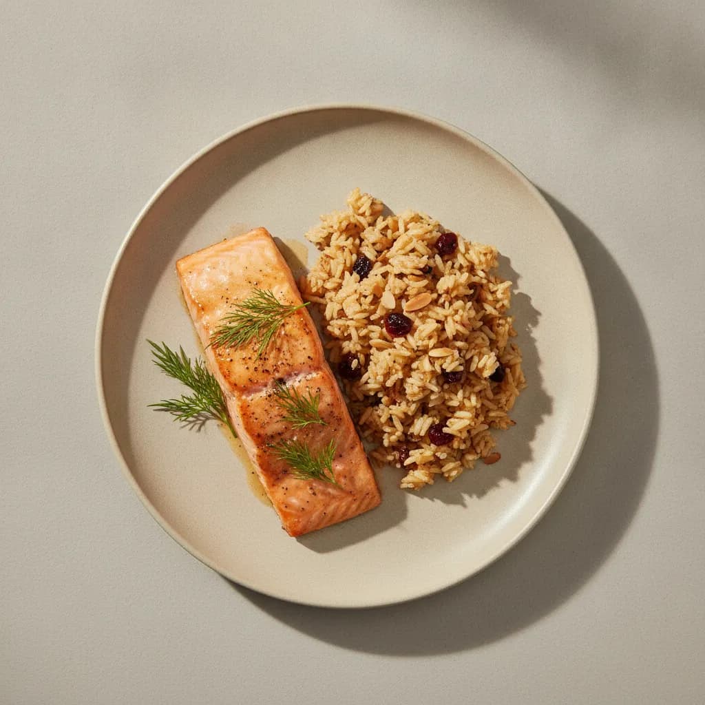 Baked Salmon with Dill and Rice Pilaf