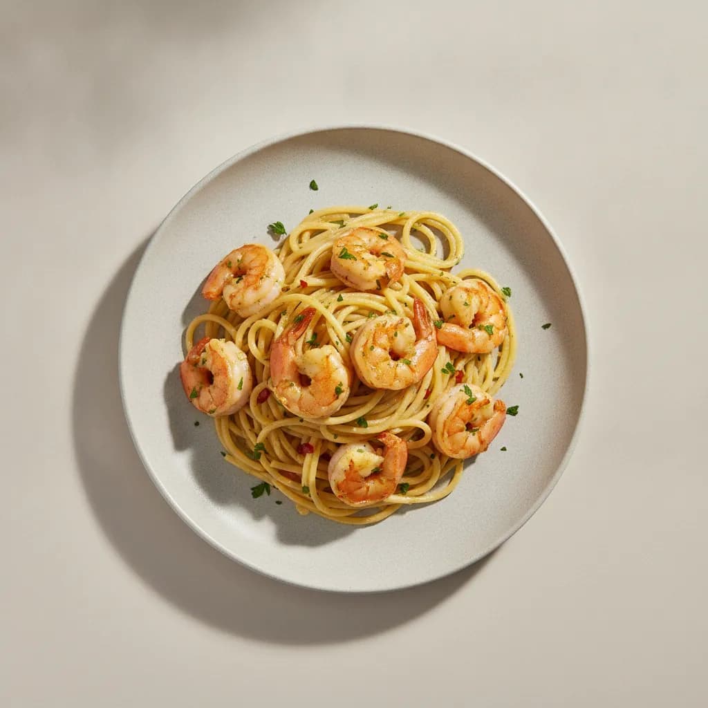 Shrimp Scampi over Spaghetti