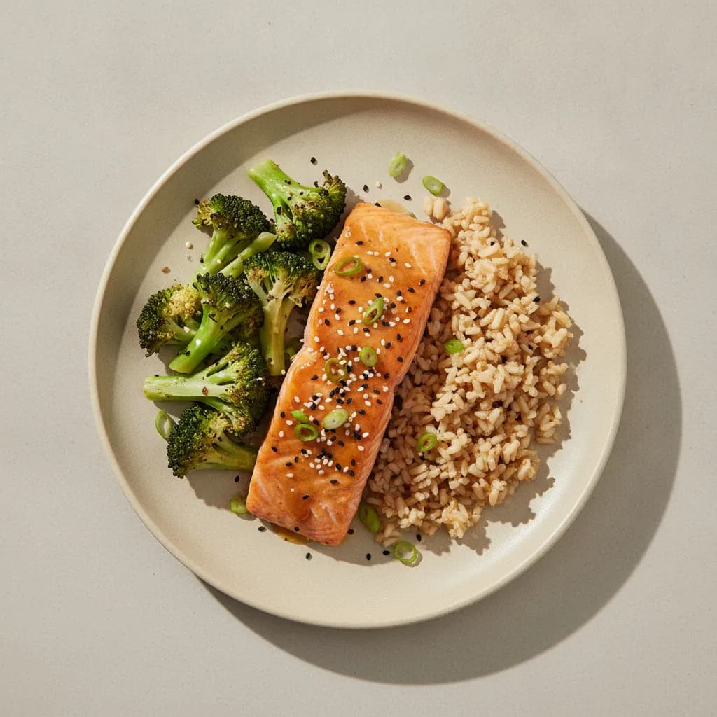 Sesame Ginger Salmon with Brown Rice and Broccoli