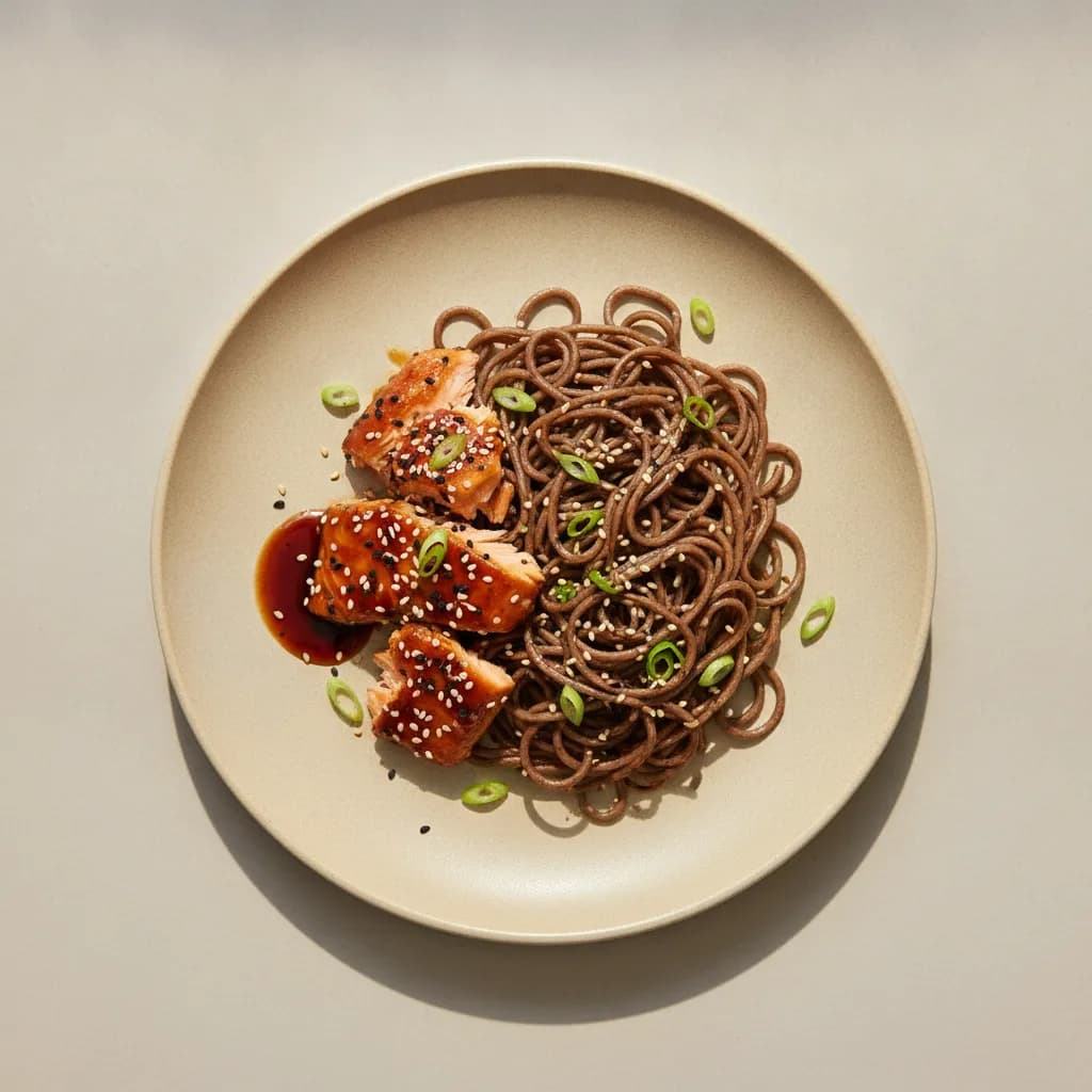 Salmon Teriyaki with Buckwheat Noodles and Sesame